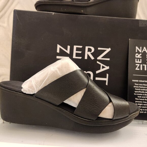 Naturalizer Black Leather "Rowena" Wedge Sandals. NIB. Size 7 - Picture 1 of 10